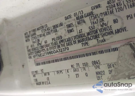 2013 Ford E-250 Commercial из США, поврежденный, VIN 1FTNE2EW6DDA32370